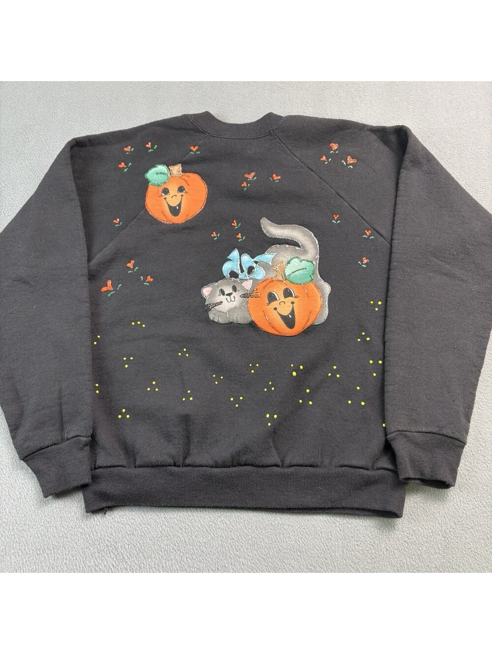Vintage 90s Halloween Black Cat Pumpkin Crewneck Sweatshirt Girls Size 12/14